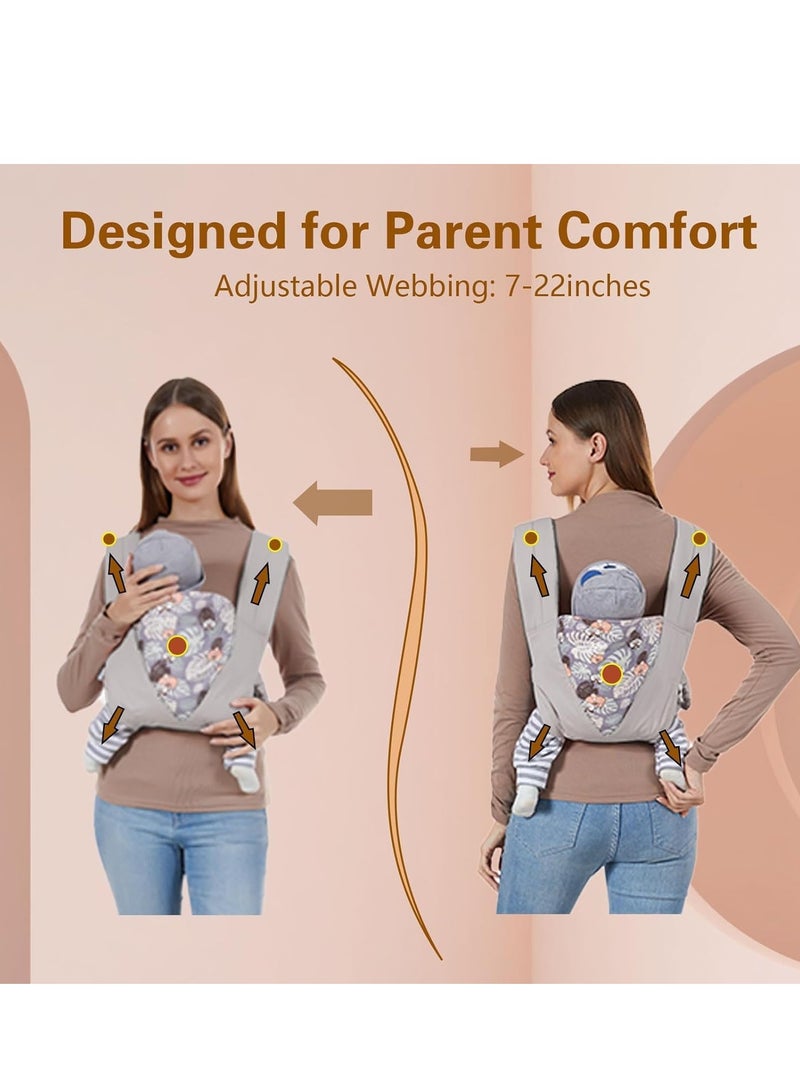 Lightweight Adjustable Baby Carrier Wrap for Newborns to Toddlers, Cozy Sling for Infants 7-45lbs, Front and Back Carry Positions, Perfect Shower Gift in Grey