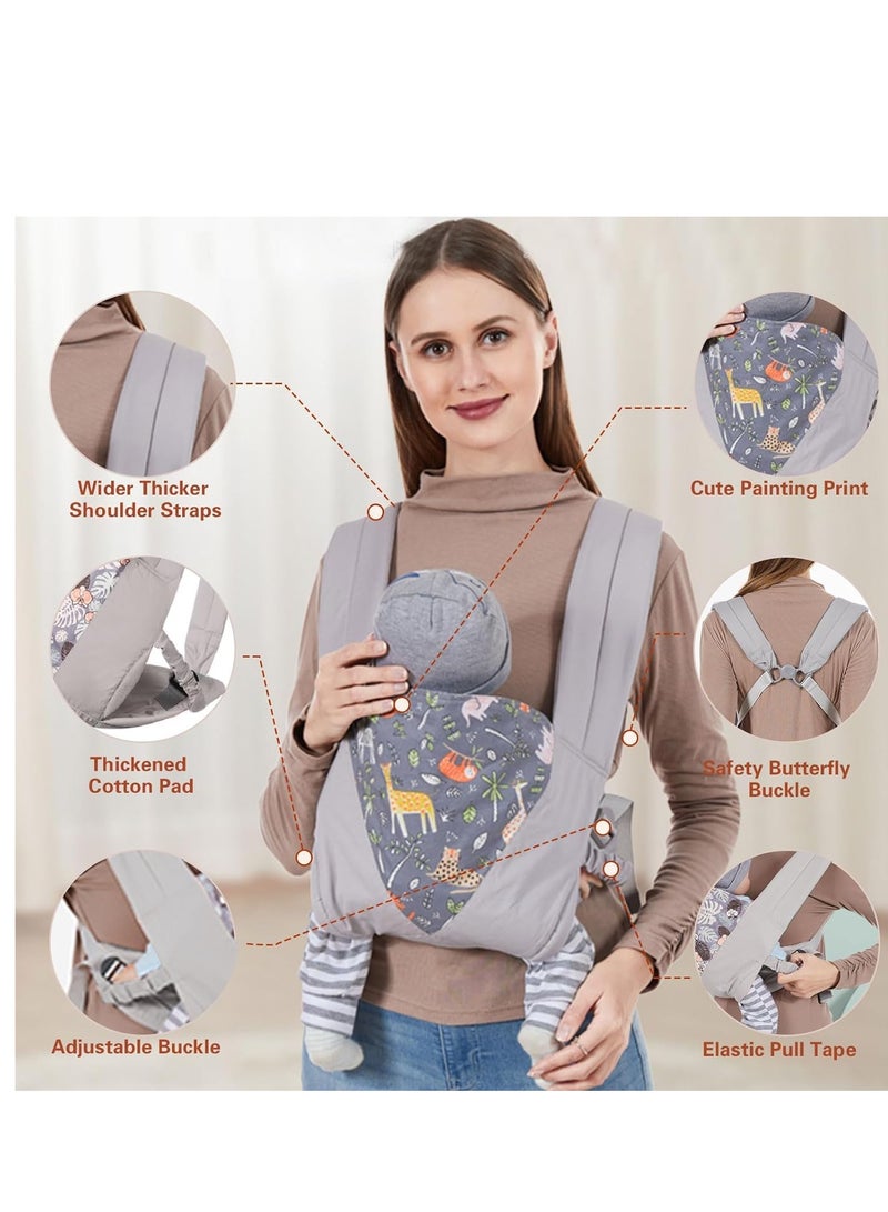 Lightweight Adjustable Baby Carrier Wrap for Newborns to Toddlers, Cozy Sling for Infants 7-45lbs, Front and Back Carry Positions, Perfect Shower Gift in Grey