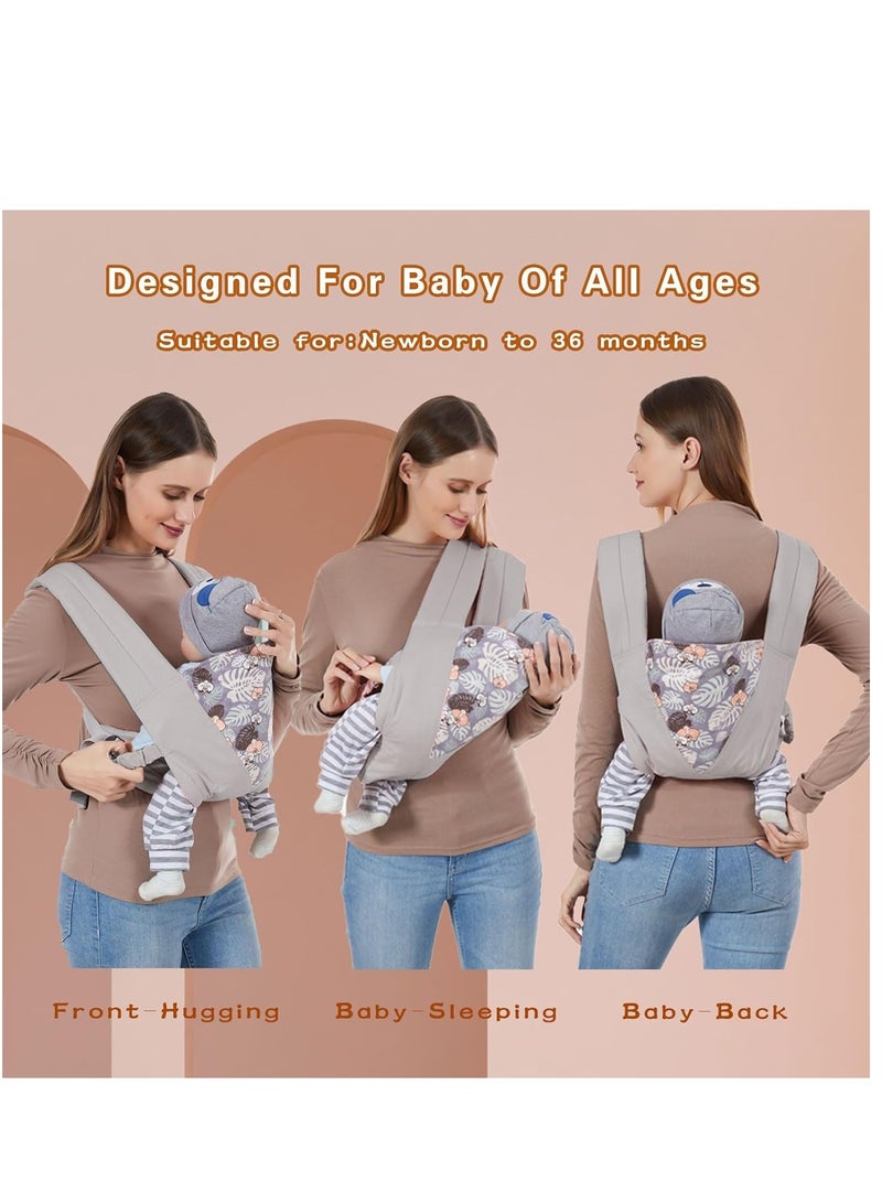 Lightweight Adjustable Baby Carrier Wrap for Newborns to Toddlers, Cozy Sling for Infants 7-45lbs, Front and Back Carry Positions, Perfect Shower Gift in Grey