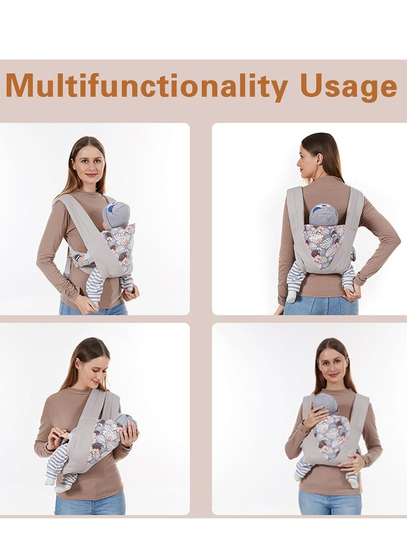 Lightweight Adjustable Baby Carrier Wrap for Newborns to Toddlers, Cozy Sling for Infants 7-45lbs, Front and Back Carry Positions, Perfect Shower Gift in Grey