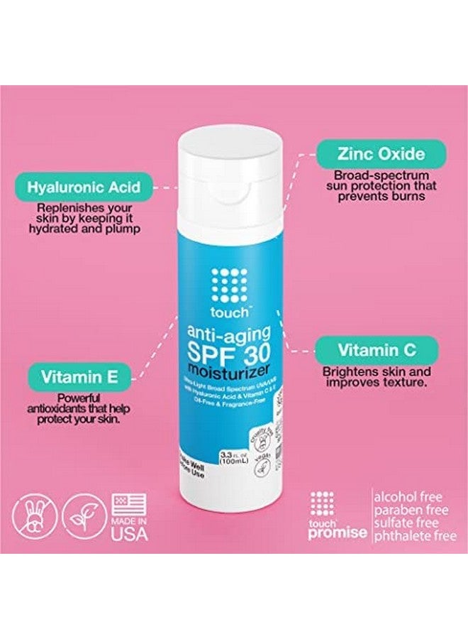 Age Defying Spf 30 Sunscreen Moisturizer Face Cream With Vitamin C, E, & Hyaluronic Acid For Face, Neck, Or Body Fragrance And Oil Free 3.3 Oz