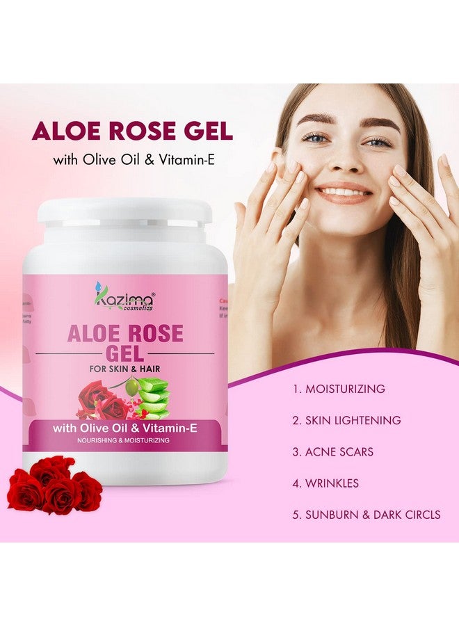 Aloe Rose Gel With Pure Aloe Vera, Olive & Vitamin E For Face, Skin & Hair - Moisturizing, Sunburn, Acne Scars, Wrinkles & Dark Circles (1Kg)