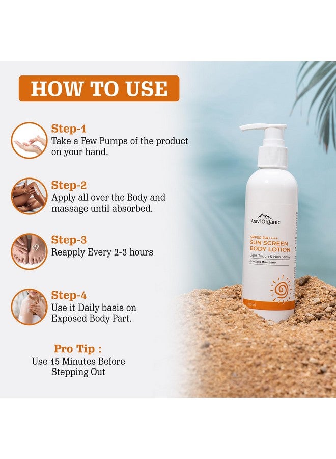 Spf 50 Sunscreen Body Lotion Light With No White Cast With Pa+++ Uva Uvb Protection Enriched With Niacinamide & Vitamin E Hydration & Skin Repair For All Skin Types 200 Ml