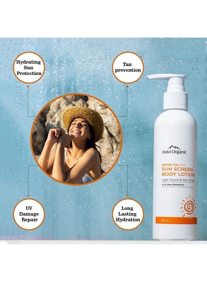 Spf 50 Sunscreen Body Lotion Light With No White Cast With Pa+++ Uva Uvb Protection Enriched With Niacinamide & Vitamin E Hydration & Skin Repair For All Skin Types 200 Ml
