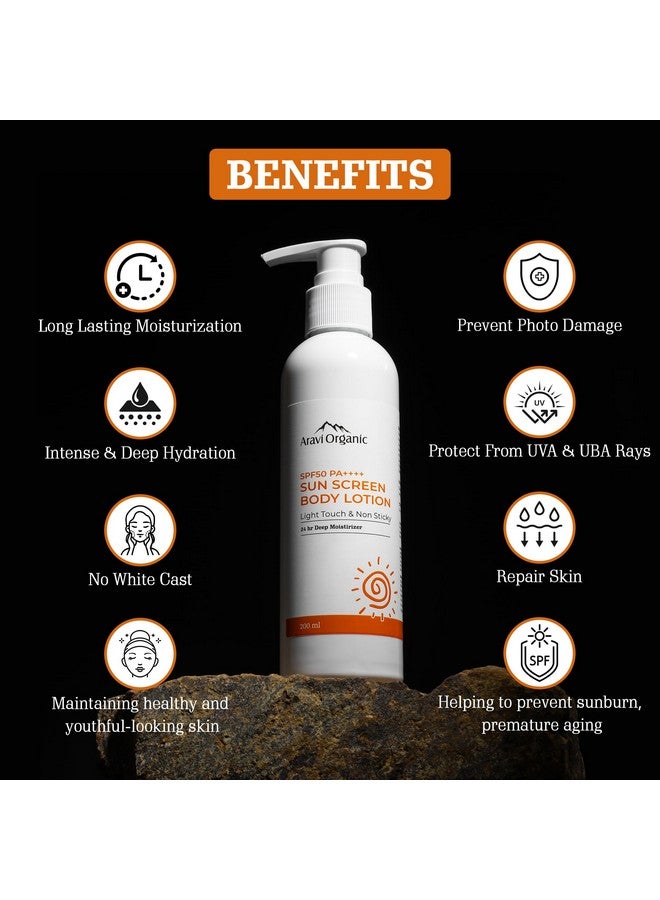 Spf 50 Sunscreen Body Lotion Light With No White Cast With Pa+++ Uva Uvb Protection Enriched With Niacinamide & Vitamin E Hydration & Skin Repair For All Skin Types 200 Ml