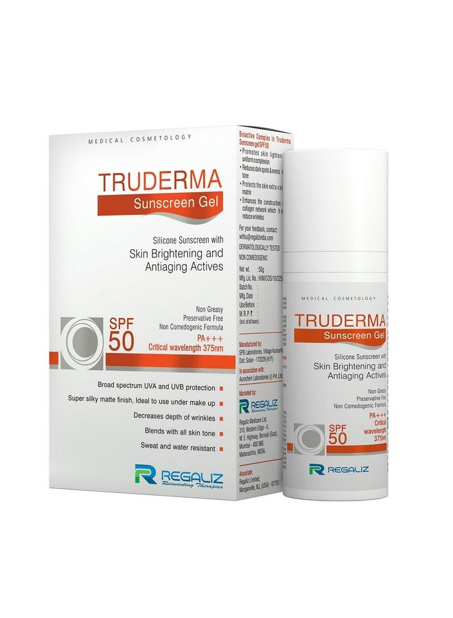 Truderma Silicone Sunscreen Gel Spf 50+ Skin Brightening & Antiaging Broad Spectrum Uva & Uvb Protection 50Gm
