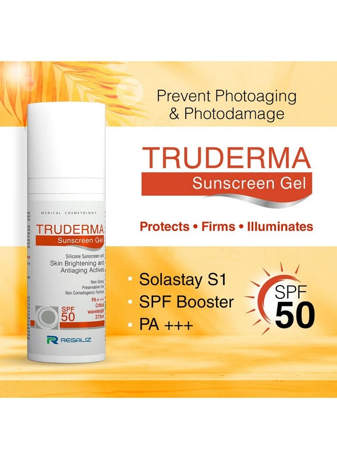 Truderma Silicone Sunscreen Gel Spf 50+ Skin Brightening & Antiaging Broad Spectrum Uva & Uvb Protection 50Gm