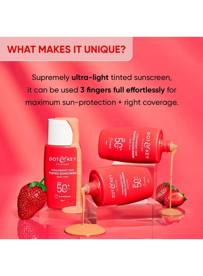 Strawberry Dew Tinted Sunscreen Spf 50+ Pa++++ 03 Sand | Protection Against Ua/Ub | Broad Spectrum Water & Sweat Resistant | For All Skin Types | 50Ml