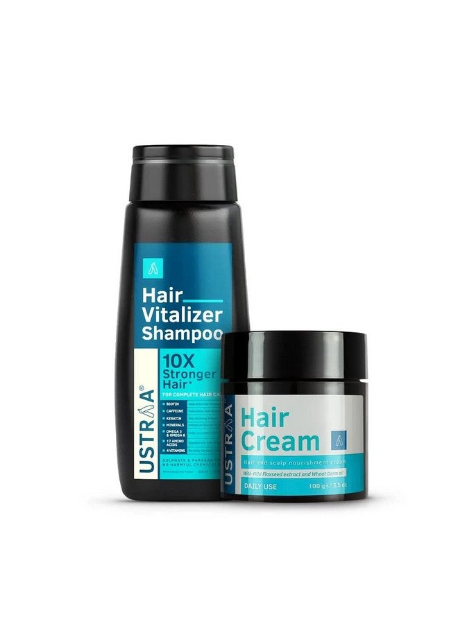 Hair Vitalizer Shampoo - 250Ml - Dermatologically Tested, With Biotin, Caffeine, Omega 3 | & Hair Cream For Men - For Daily Use With Light Hold- Style & Nourishment | Wheat Germ Oil