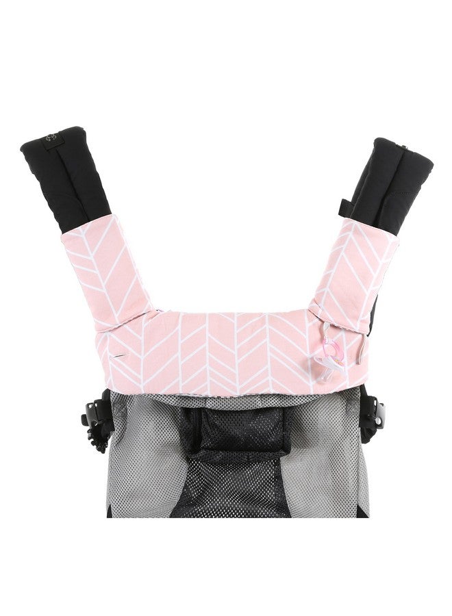 Premium Drool And Teething Reversible Cotton Pad | Fits Ergobaby Four Position 360 + Most Baby Carrier | Pink Herringbone Design | Hypoallergenic | Great Baby Girl Shower Gift By Mila Millie