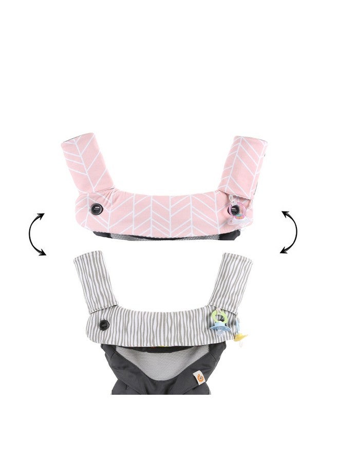 Premium Drool And Teething Reversible Cotton Pad | Fits Ergobaby Four Position 360 + Most Baby Carrier | Pink Herringbone Design | Hypoallergenic | Great Baby Girl Shower Gift By Mila Millie