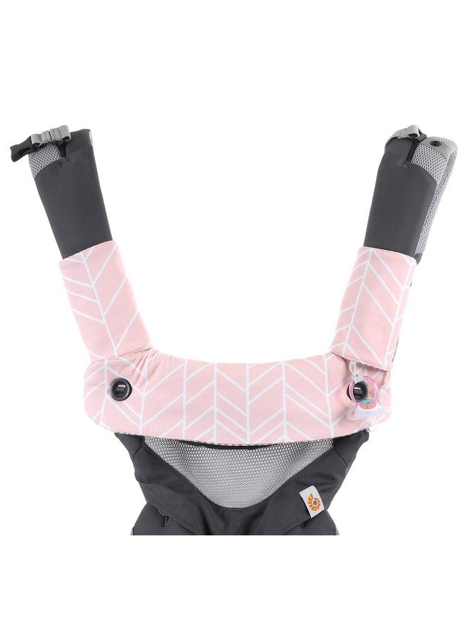 Premium Drool And Teething Reversible Cotton Pad | Fits Ergobaby Four Position 360 + Most Baby Carrier | Pink Herringbone Design | Hypoallergenic | Great Baby Girl Shower Gift By Mila Millie