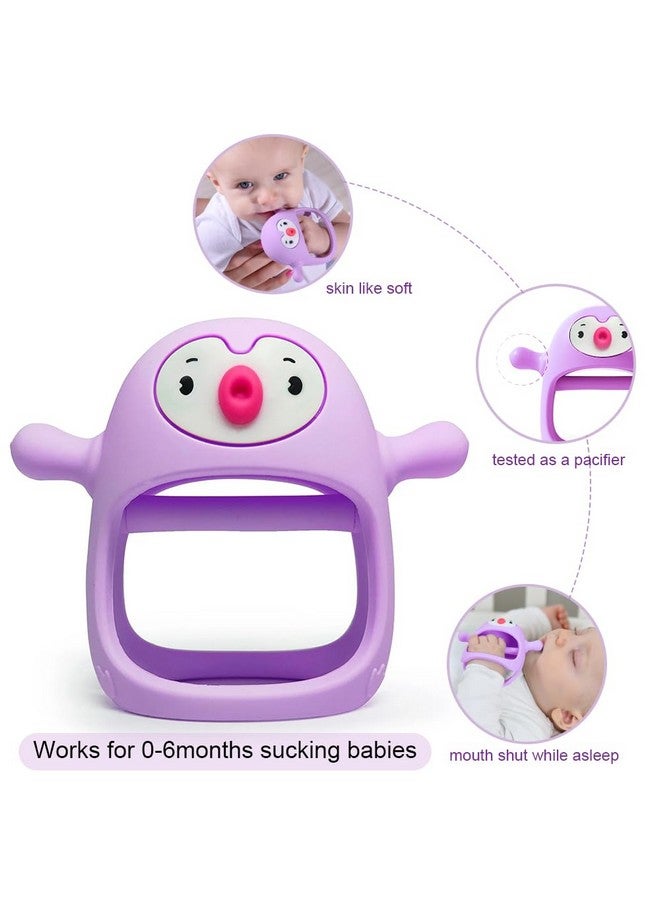 Smily Mia Smily Mia Penguin Teethers, Silicone Teethingtoys For Babies 0-6Months, Baby Teethers For 3-6Months, Hand Teether For Infants, Pacifiers For New Born,Light Purple