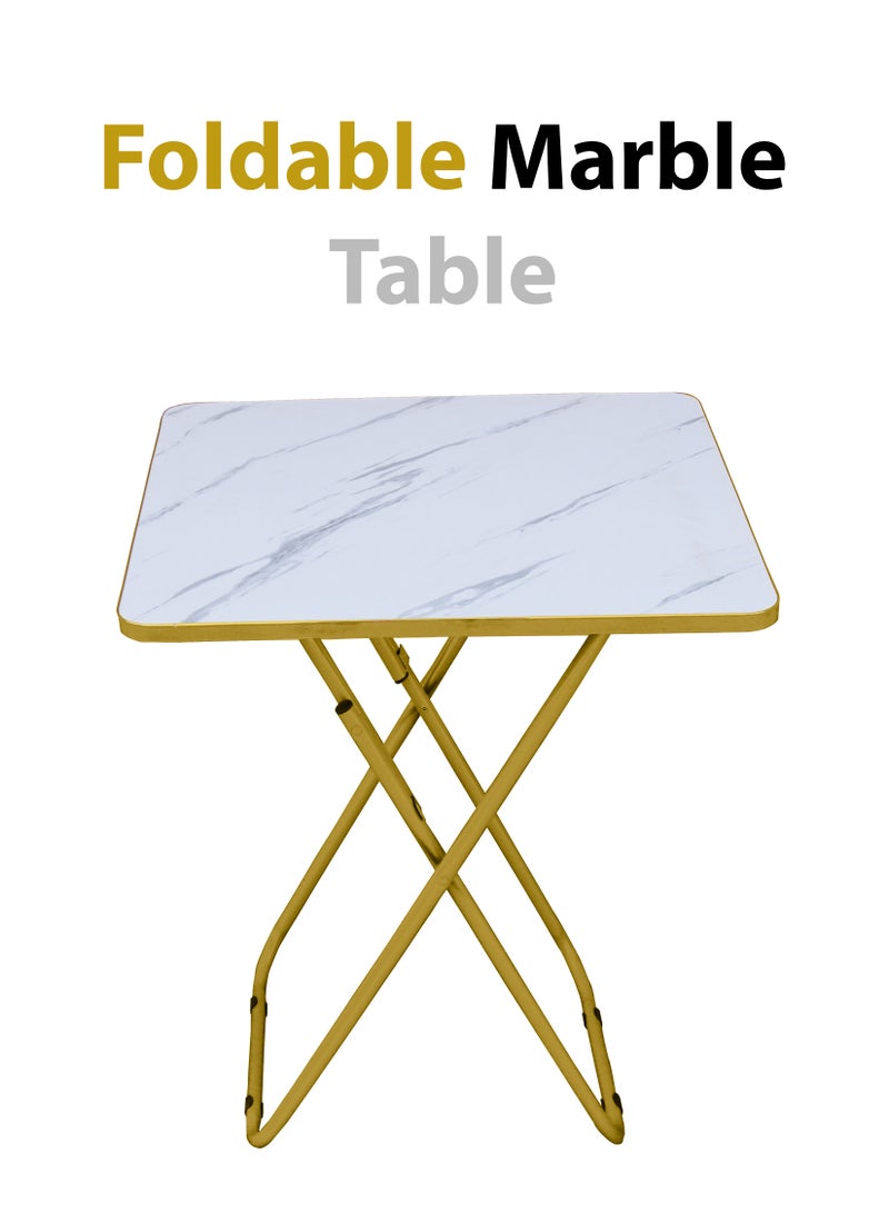 Portable 60cm Marble Wooden Round Corner Coffee Table Foldable Study Dining Living Room Sofa Side Desk Bedroom Bedside Office Restaurant Furniture For Camping Picnic Beach Desert Outdoor Balcony Home