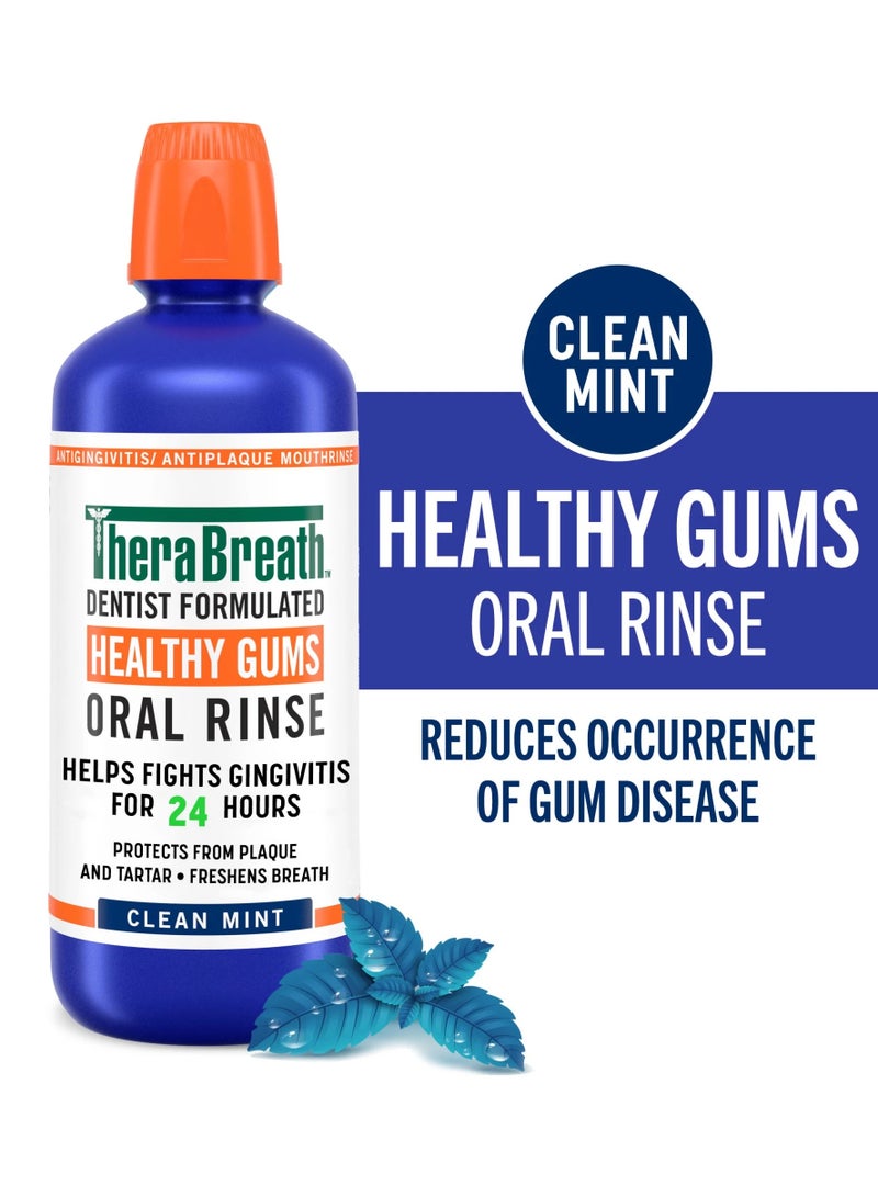 TheraBreath Healthy Gums Mouthwash Antigingivitis Mouth Rinse for Adults, Clean Mint 16 fl oz 473 ml