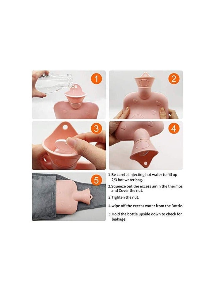 Hot Water Bag, Rubber Hot Water Bottle with Waist Cover for Menstrual Cramps, Pain Relief, Warm Water Pouch with Soft Plush Hand Waist Warmer Cover