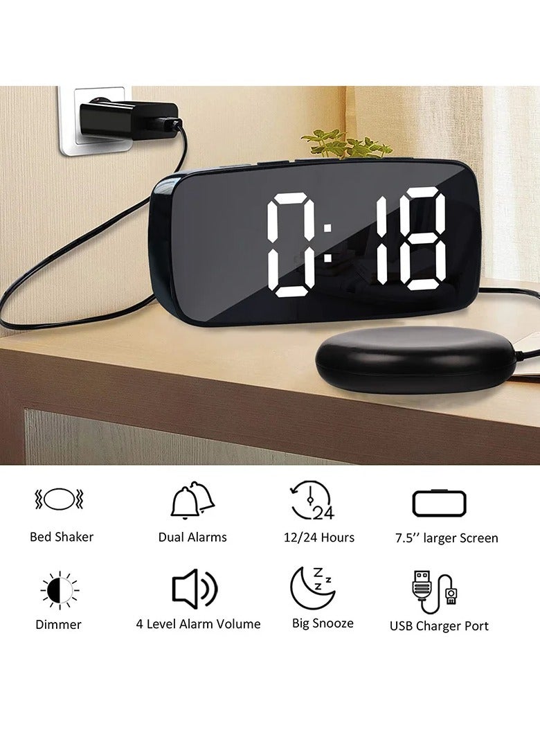 Alarm Clock With Vibrator, Durable Super Loud Vibrating Alarm Clock With Bed Shaker, Portable Multifunctional Dual Usb Alarm Device With Smart Snooze Function, (1pc, Black)