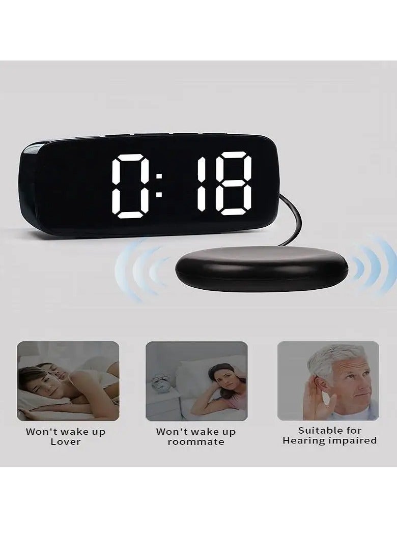 Alarm Clock With Vibrator, Durable Super Loud Vibrating Alarm Clock With Bed Shaker, Portable Multifunctional Dual Usb Alarm Device With Smart Snooze Function, (1pc, Black)