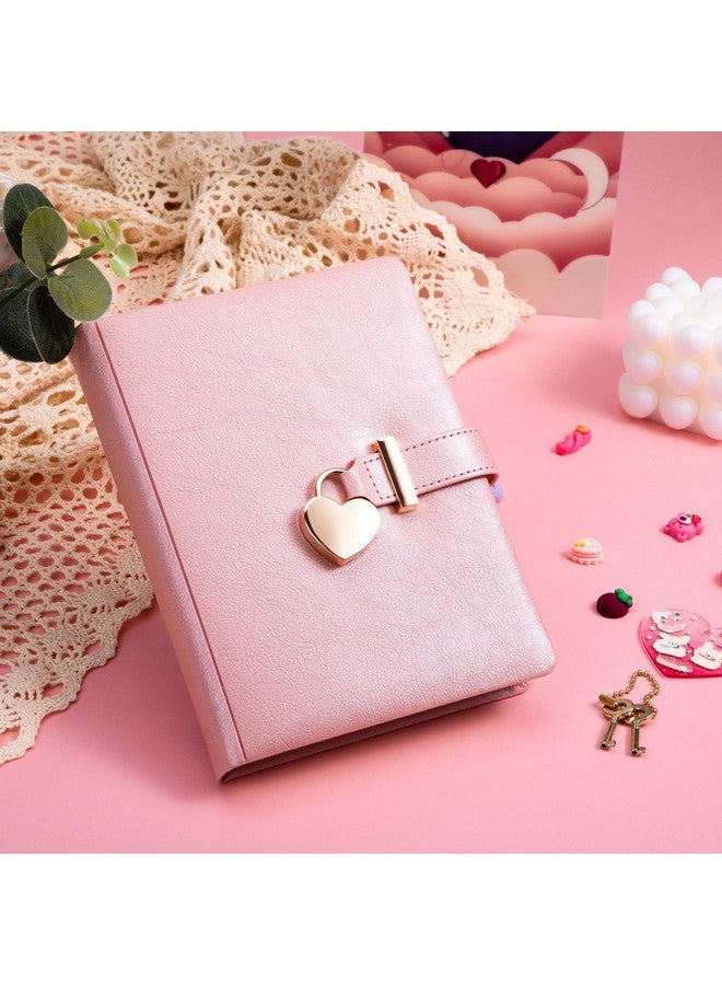 Diary With Lock And Key For Girls Ages 8-12 Journal With Lock 296 Gold Edged Pages Heart-Shaped Locked Journal For Women Teen Girls With Gift Box, 5.3 X 7 Inch, Pink