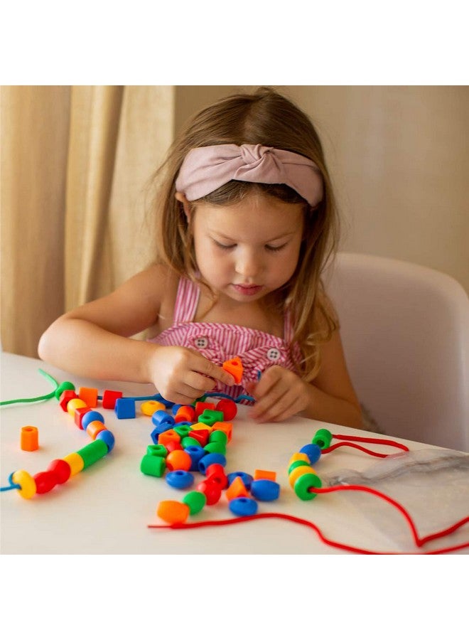 Lacing Beads For Toddlers (60 Stringing Beads,4 Strings) -Educational Montessori Preschool Activities,Toddler Sensory Occupational Therapy Toys Autism Ot (With Storage Bag)