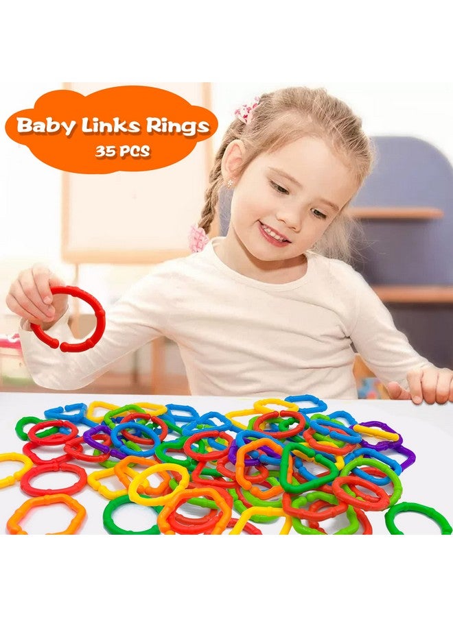 Baby Links Rings - 35 Geometric Linking Chains Ring Toys For Baby - Safe Infant Toys For Teething And Sensory Development - Car Seat & Stroller Toys For Infants & Toddlers