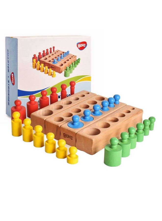 Montessori Knobbed Cylinders Blocks - 6 Pegs / 6.7 Inches - Colorful Wooden Early Home School Toys - 4Pcs Set