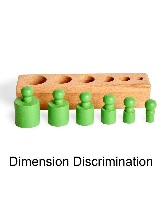 Montessori Knobbed Cylinders Blocks - 6 Pegs / 6.7 Inches - Colorful Wooden Early Home School Toys - 4Pcs Set