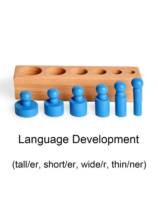 Montessori Knobbed Cylinders Blocks - 6 Pegs / 6.7 Inches - Colorful Wooden Early Home School Toys - 4Pcs Set