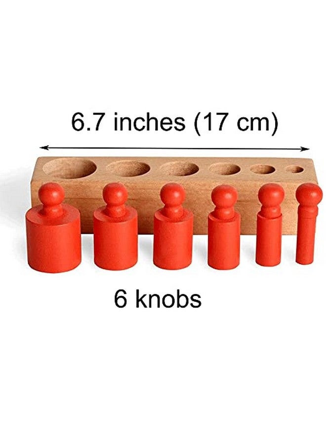 Montessori Knobbed Cylinders Blocks - 6 Pegs / 6.7 Inches - Colorful Wooden Early Home School Toys - 4Pcs Set