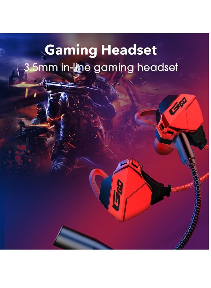 Gaming Earbuds with Microphone, Stereo Wired Headphones for Computer Gamer in-Ear Headphones with Detachable Mic for PS 5 Video Game E-Sport Earphone with 3.5mm Jack Red