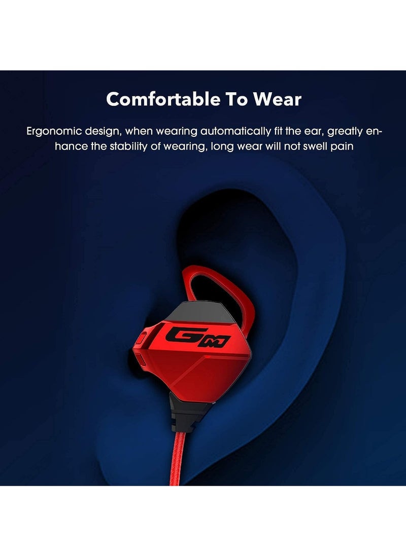 Gaming Earbuds with Microphone, Stereo Wired Headphones for Computer Gamer in-Ear Headphones with Detachable Mic for PS 5 Video Game E-Sport Earphone with 3.5mm Jack Red