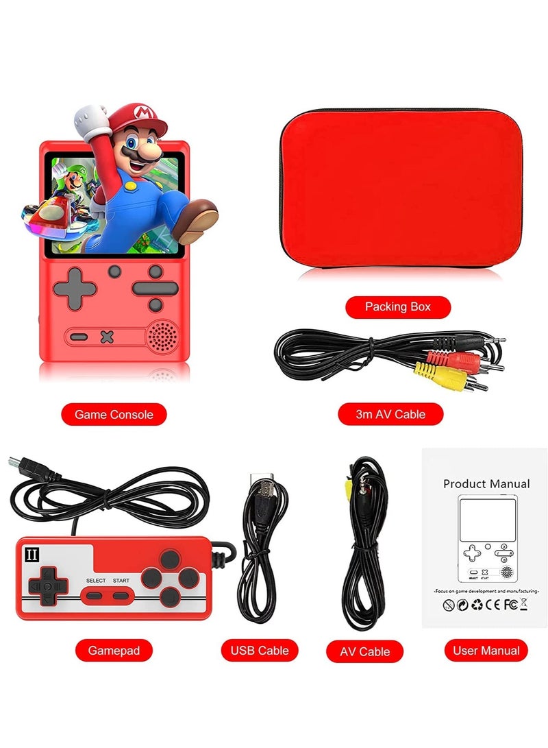 Retro Handheld Game Console for Kids Portable Video Game Console with Gamepad and 3 In Screen Built-in 500 Classic FC Games Rechargeable Battery Support for Connecting TV and 2 Players Red