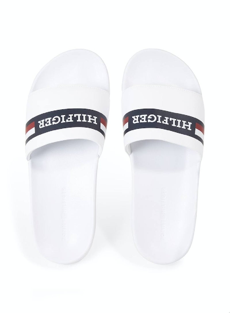 Men's Signature Hilfiger Monotype Pool Slides -  Polyester mix upper, White