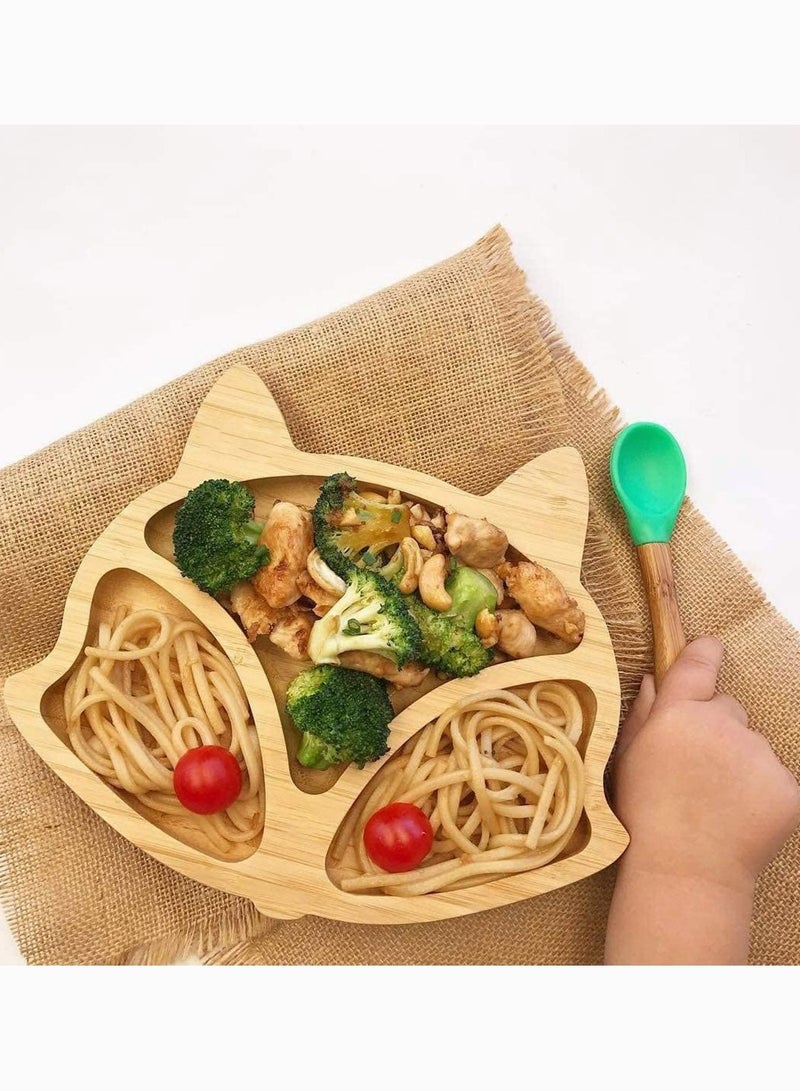 Baby Toddler Dinner Plates - Portable Non Slip Toddler Suction Plate, Stay Put Feeding Plate, Natural Bamboo Toddler Plates