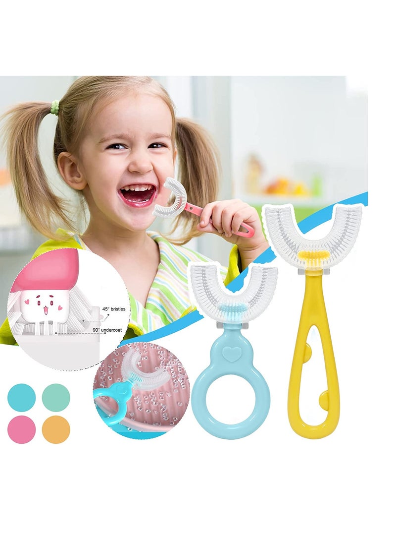 4PCS Kids U- Shaped Toothbrushes with Food Grade Soft Silicone Brush Head and Non-Slip Handle, 360° Oral Teeth Cleaning Design for Toddlers and Children 2-12 Years Manual Training Tooth Brush