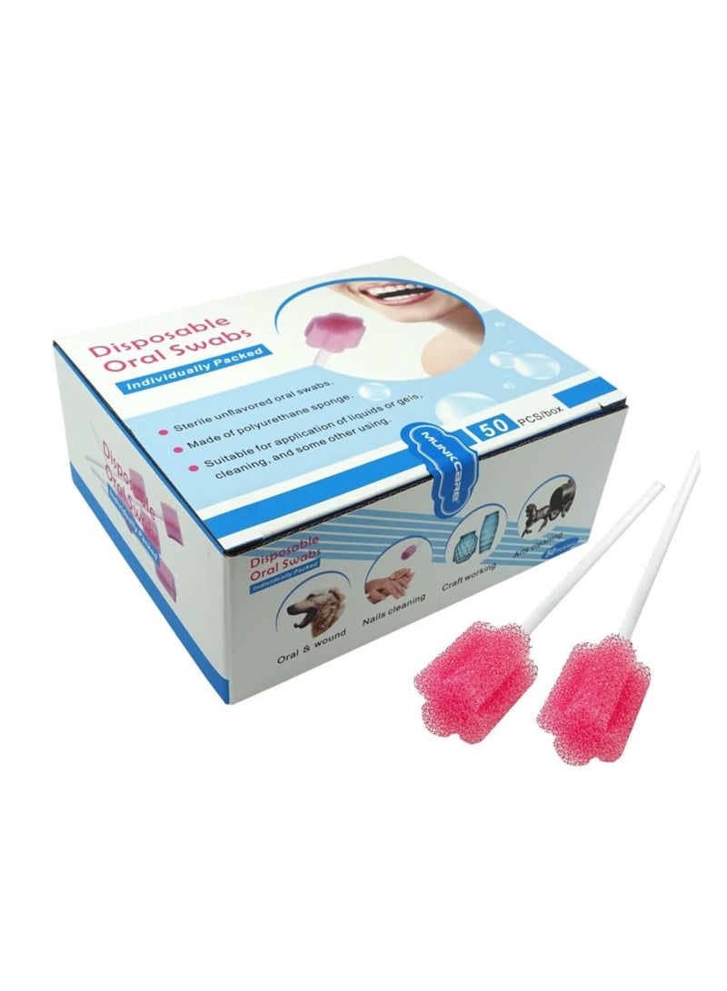 Mint and Unflavored Disposable Oral Foam Swabs for Mouth Cleaning Individually Wrapped Red Box of 50