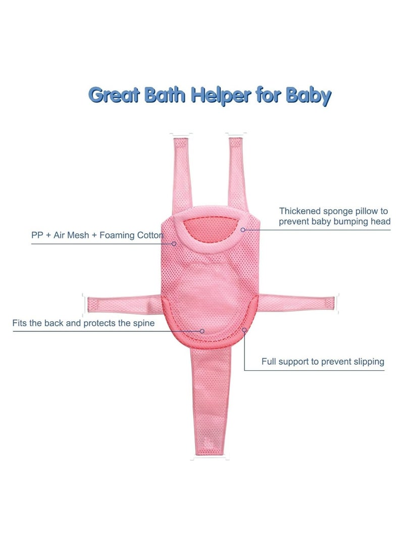 Baby Bath Seat Support Net Infant Bathing Seat Support Mat Adjustable Comfortable Non-Slip Five-Pointed Baby Shower Net Bathtub Sit Up Mesh for Newborn 0-6 Months Pink