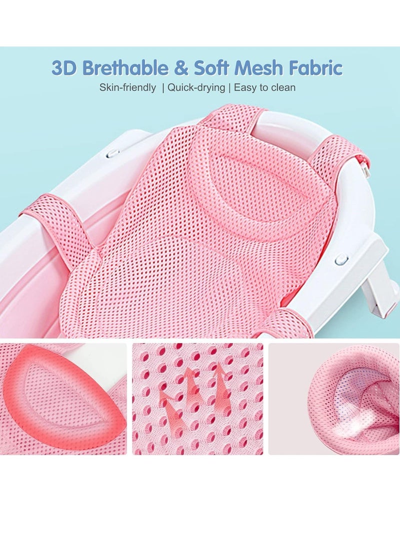 Baby Bath Seat Support Net Infant Bathing Seat Support Mat Adjustable Comfortable Non-Slip Five-Pointed Baby Shower Net Bathtub Sit Up Mesh for Newborn 0-6 Months Pink