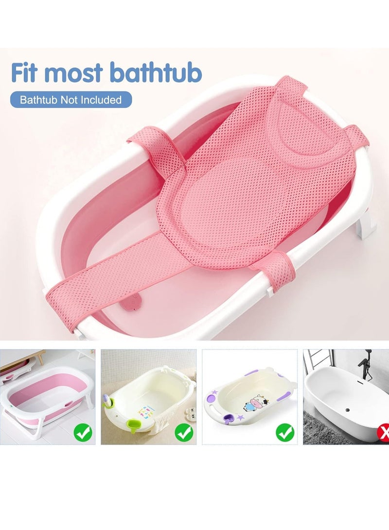 Baby Bath Seat Support Net Infant Bathing Seat Support Mat Adjustable Comfortable Non-Slip Five-Pointed Baby Shower Net Bathtub Sit Up Mesh for Newborn 0-6 Months Pink