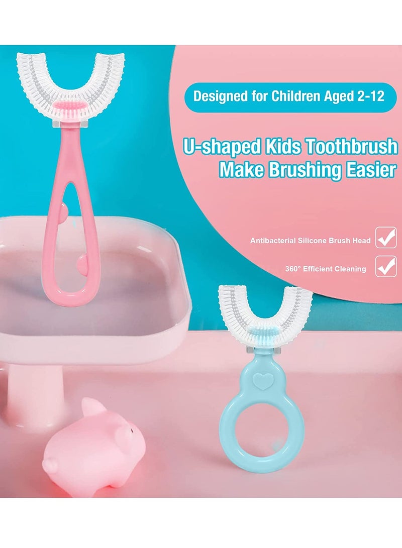 4PCS Kids U- Shaped Toothbrushes with Food Grade Soft Silicone Brush Head and Non-Slip Handle, 360° Oral Teeth Cleaning Design for Toddlers and Children 2-12 Years Manual Training Tooth Brush