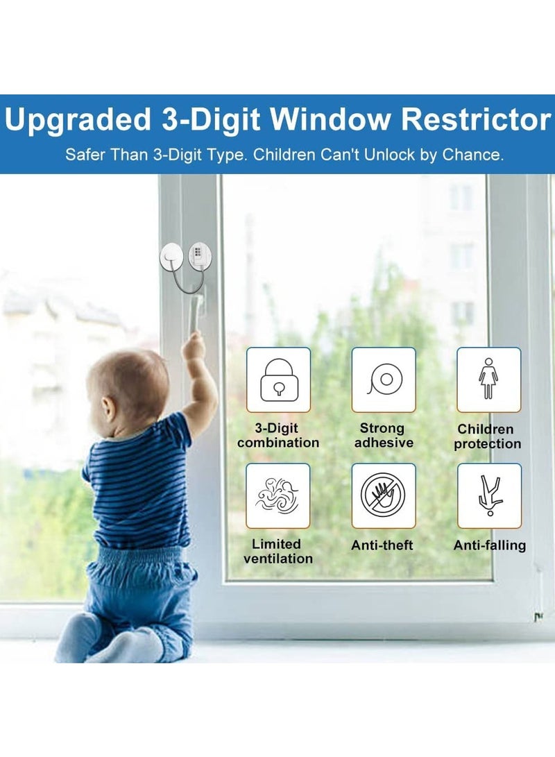 Window Safety Locks Self Adhesive Window Restrictors for UPVC No Drilling Window Locks Child Safety Pet Window Restrictor Kids Window Safety Restrictors Password for Childproof White 1 Pack