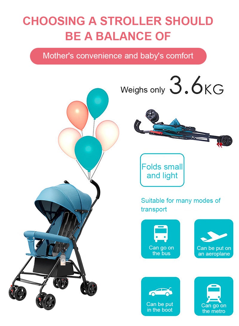 Lightweight Travel Stroller, Portable And Flodable Baby Stroller, Compact Stroller  For Toddlers, Can Sit And Lie-blue