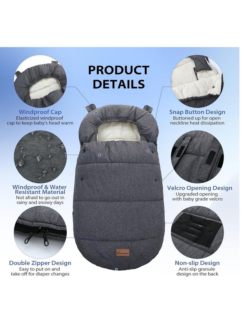 Premium Baby Pushchair Footmuffs, Winter Sleeping Bag, Windproof and Water Resistant, Soft Material with Hood, Adjustable for Comfort and Safety