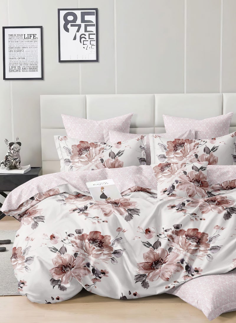 Duvet Cover Set 4-Pcs Twin Size Printed Bed Set Fits (100x200 CM) With Fitted Sheet Pillow Sham And Pillow Cases (Without Filler),Dawn Pink