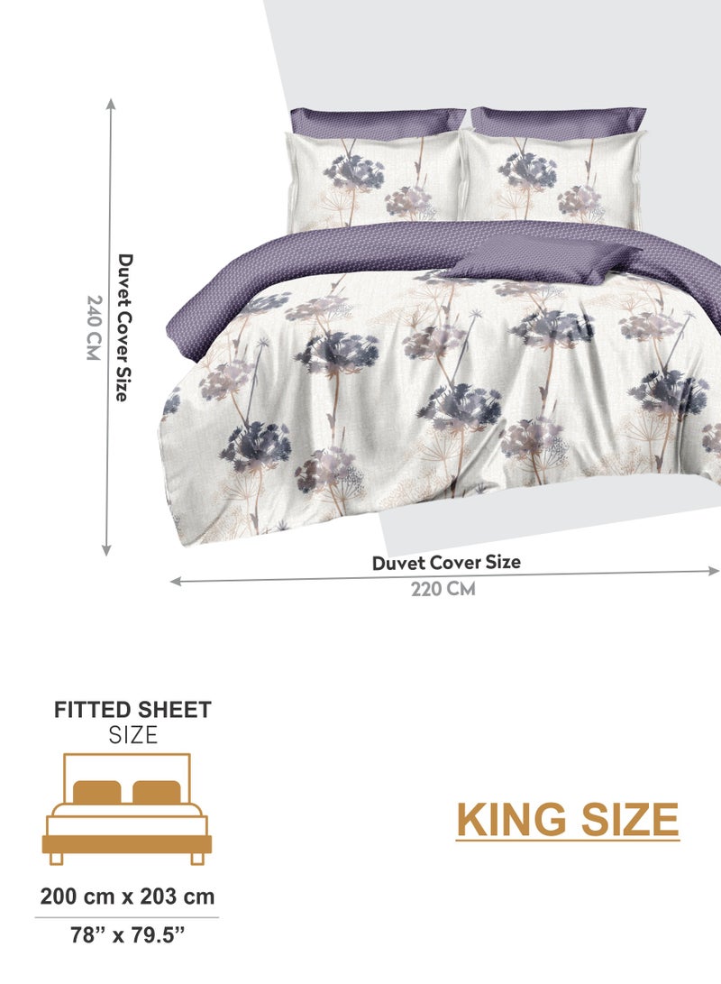 Duvet Cover Set 6-Pcs King Size Printed Bed Set Fits (200x200 CM) With Fitted Sheet PillowSham And Pillow Cases (Without Filler),Platinum