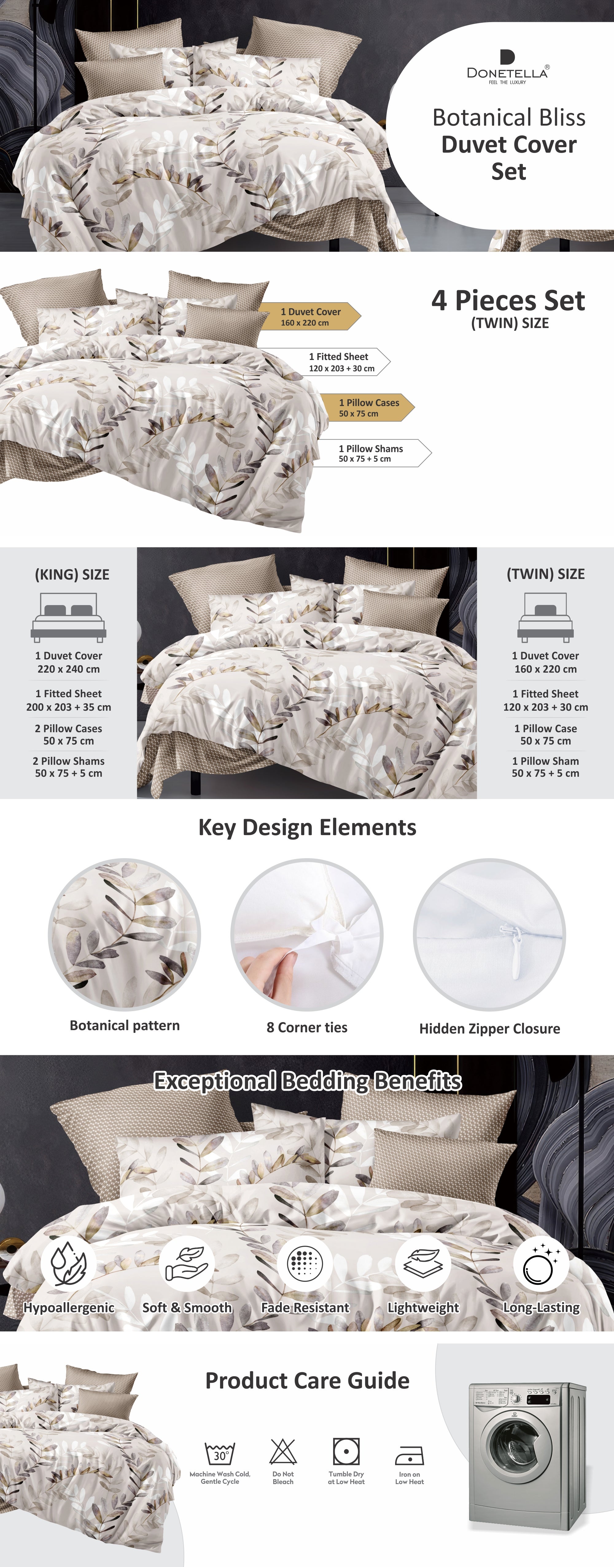 Duvet Cover Set 4-Pcs Twin Size Printed Bed Set Fits (100x200 CM) With Fitted Sheet Pillow Sham And Pillow Cases (Without Filler),Silk