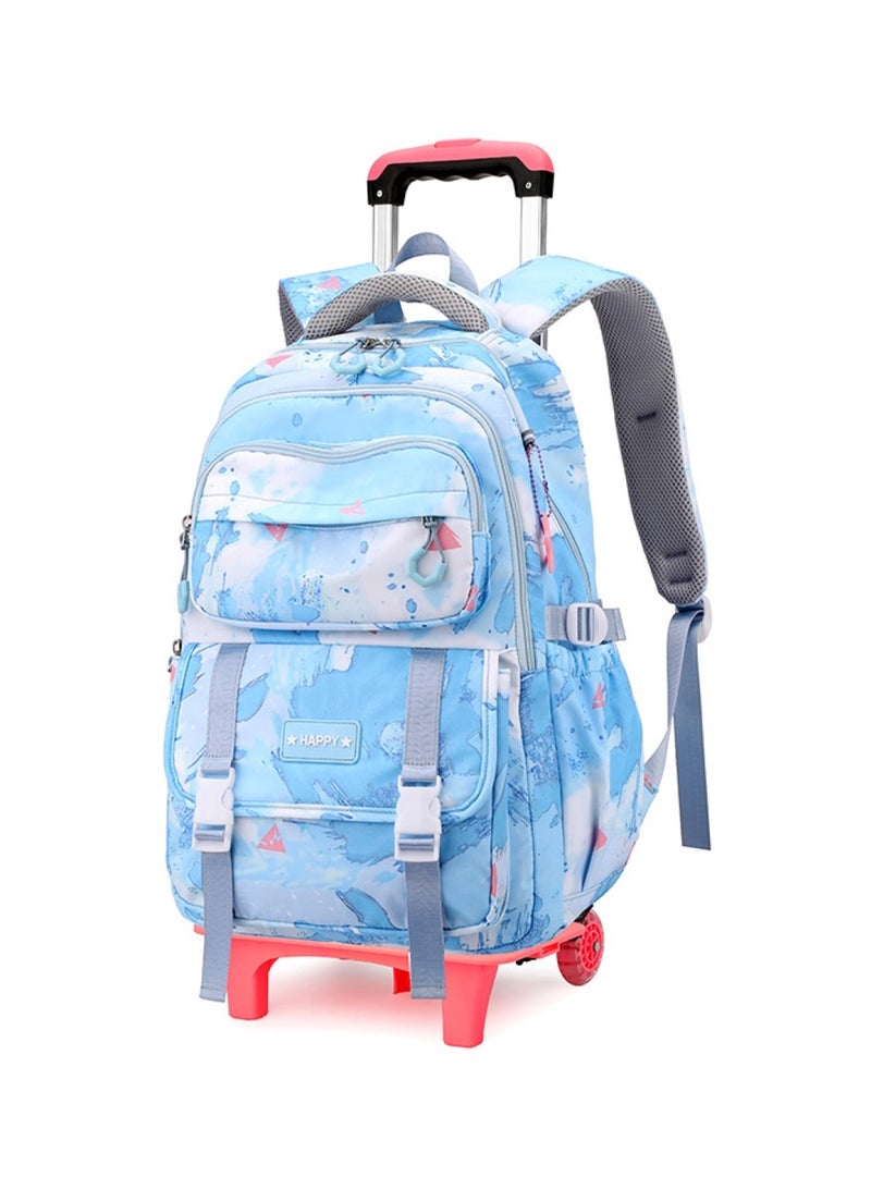 Children's Rolling Trolley Backpack with Watercolor Design in Blue