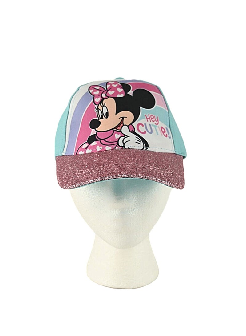 Disney Minnie Mouse Baseball Cap Hat Pink Glitter Rim Snap Back Adjustable Cap