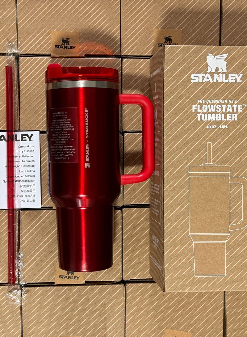 Stanley Quencher H2.0 FlowState Stainless Steel Vacuum Insulated Tumbler with Lid and Straw for Water, Iced Tea or Coffee, Smoothie and More, 40 oz Starbucks Red