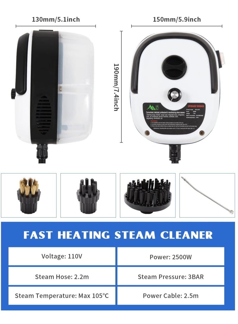 Powerful Handheld Steam Cleaner 2500W with 3 Brush Heads and Accessories for Home and Car Fast Heating High Temperature Cleaning